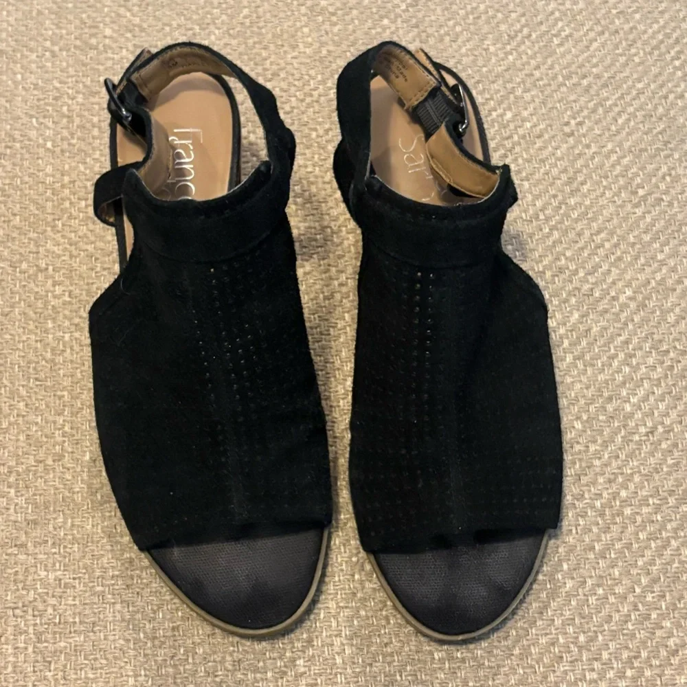 Franco Sarto Heels Black Leather Open Toe Sling Back Harlet2 Size 9 - Picture 3 of 10